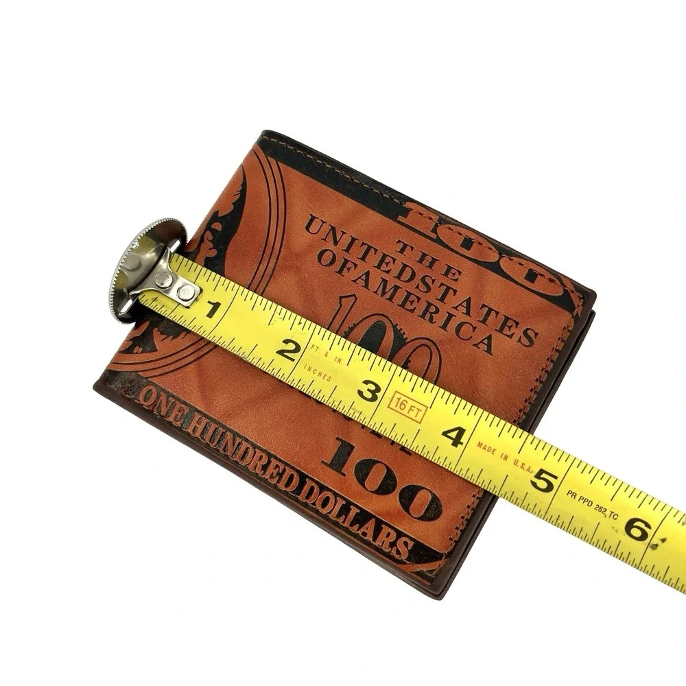 Men's Brown Bifold Wallet Stitched Novelty USA $100 Bill Money Print